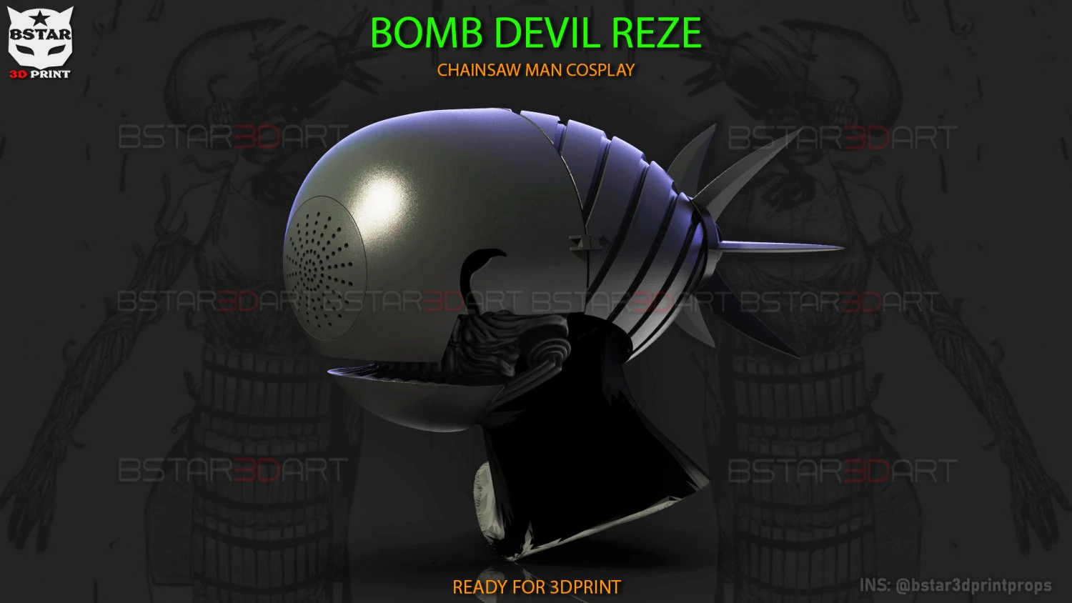 Bomb Devil Reze Helmet - Chainsawman Cosplay 3D print model 3D Print Model .c4d .max .obj .3ds .fbx .stl .blend 
