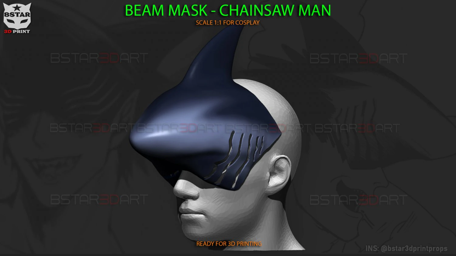 Beam Mask - ChainsawMan Cosplay 3D Print Model .c4d .max .obj .3ds .fbx .stl .blend