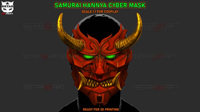Cyber Samurai Hannya Mask - Japanese Ghost Mask Modèles 3D en vedette .c4d .max .obj .3ds .fbx .stl .blend 