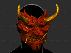 Cyber Samurai Hannya Mask - Japanese Ghost Mask Modèles 3D en vedette