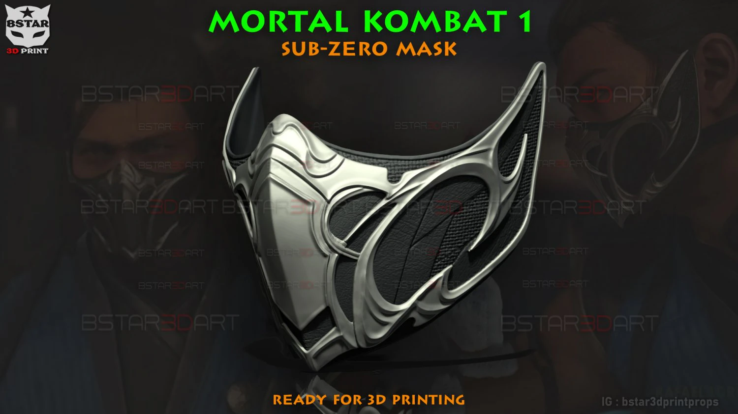 Sub Zero Mask High Quality - Mortal Kombat 1 Cosplay 3D Print Model .c4d .max .obj .3ds .fbx .stl .blend 