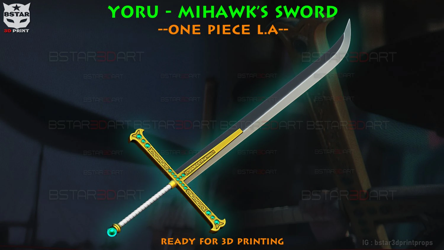 Yoru Sword - Mihawk Weapon High Quality - One Piece Live Action 3D Print Model .c4d .max .obj .3ds .fbx .stl .blend 
