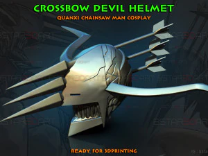 Capacete Crossbow Devil Quanxi - Cosplay de homem motosserra Modelo de Impressão 3D