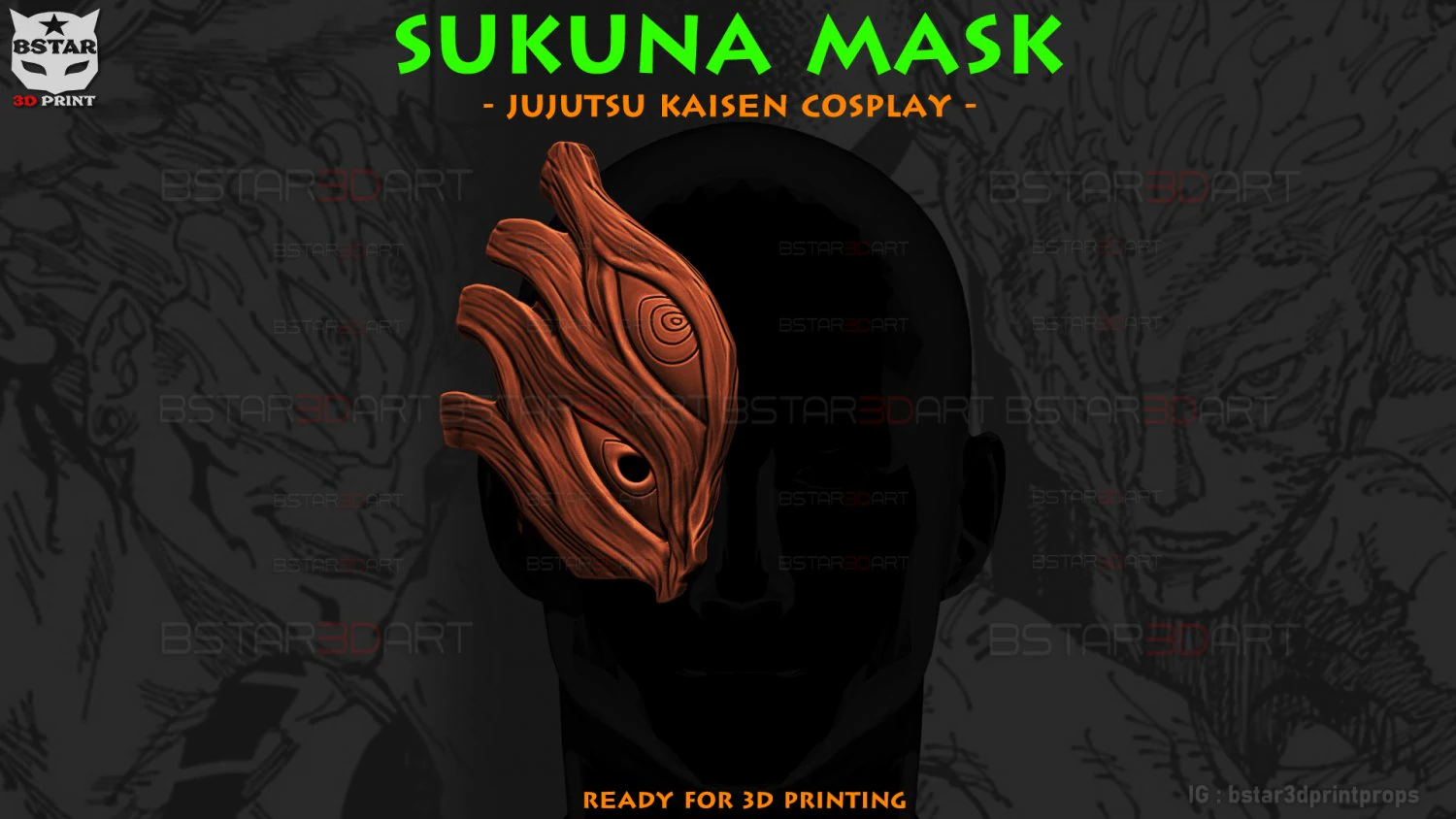 Sukuna Mask - Jujutsu Kaisen Cosplay 3D Print Model .c4d .max .obj .3ds .fbx .stl .blend 
