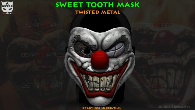 Sweet Tooth Twisted Metal Mask High Quality 3D प्रिंट मॉडल .c4d .max .obj .3ds .fbx .stl .blend 