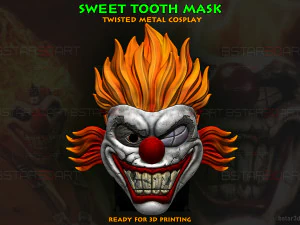 Sweet Tooth Sa&ccedil;lı Y&uuml;ksek Kaliteli B&uuml;k&uuml;lm&uuml;ş Metal Maske 3D Baskı Modeli