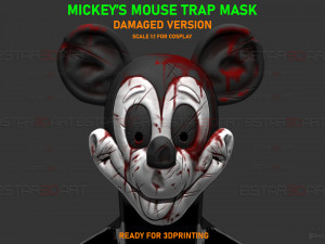 Mickey Mouse Trap Mask - Damaged Version - Halloween Cosplay 3D Print Model