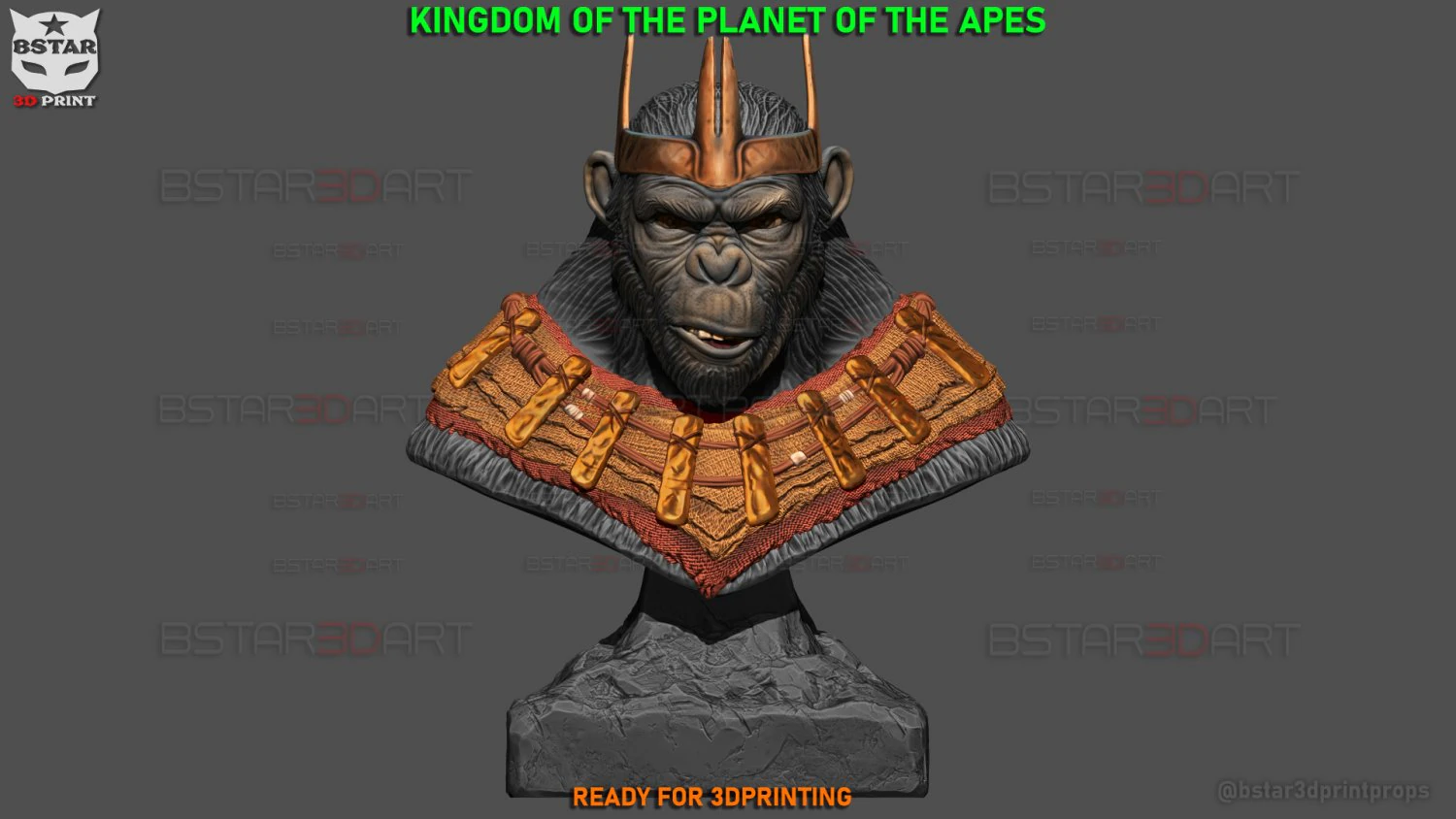 Kingdom of The Planet of The Apes Bust 3D Print Model .c4d .max .obj .3ds .fbx .stl .blend 