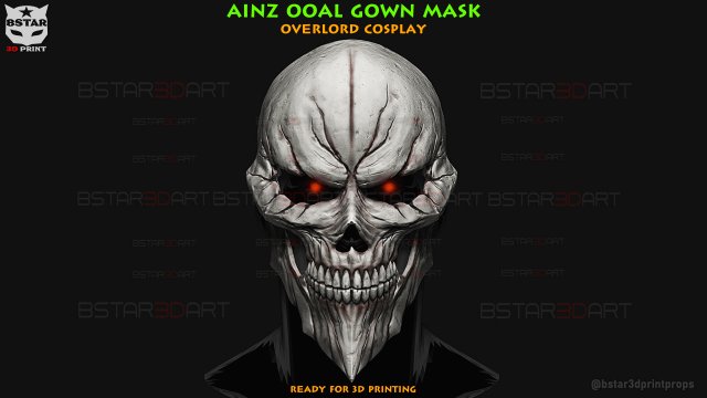 Ainz Ooal Gown Mask - OverLord Cosplay 3D Принт Модель .c4d .max .obj .3ds .fbx .stl .blend 