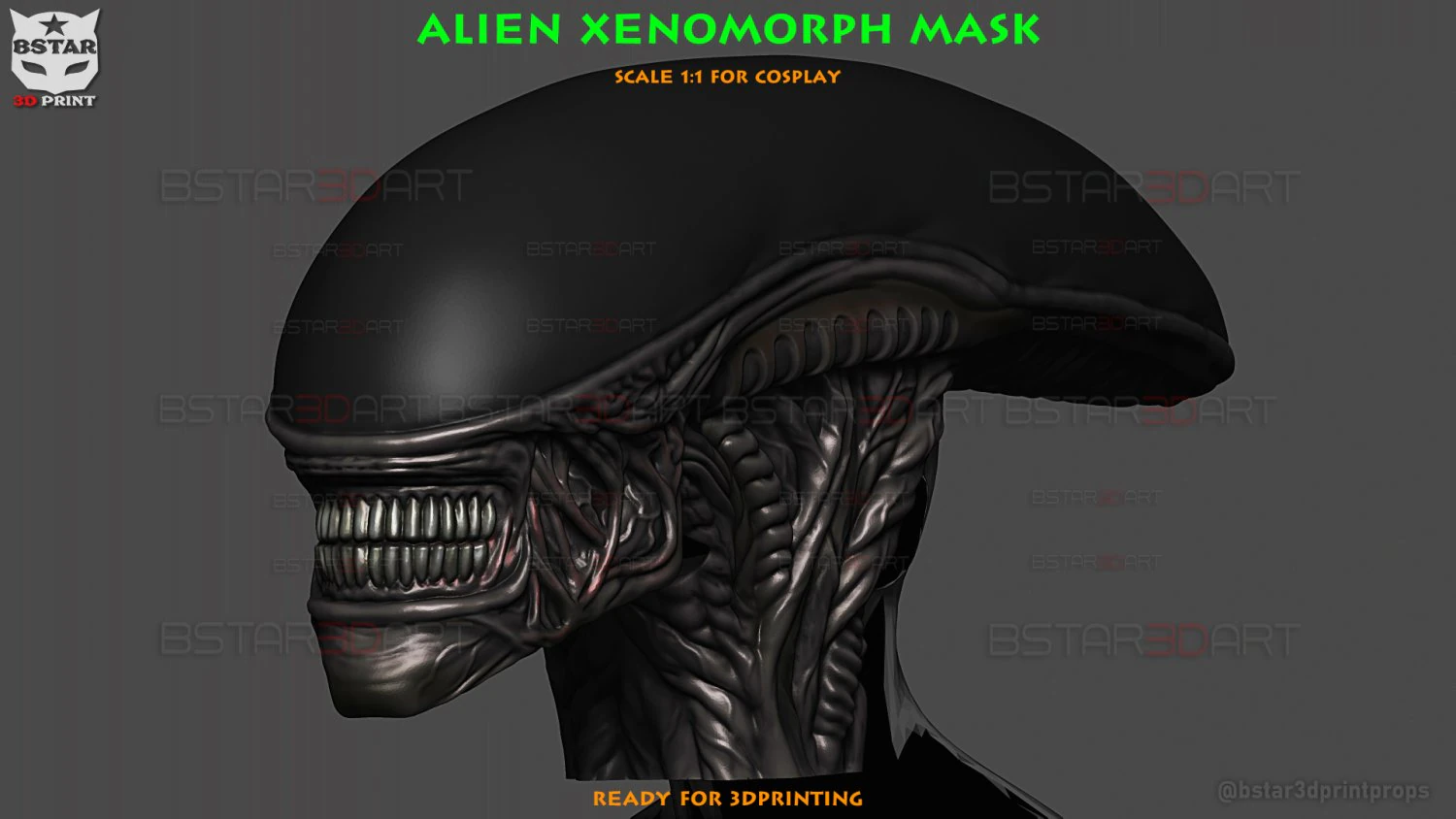 Alien Xenomorph Mask Decor Wearable 3D Print Model .c4d .max .obj .3ds .fbx .stl .blend 