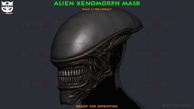 Alien Xenomorph Mask Cosplay 3D Baskı Modeli .c4d .max .obj .3ds .fbx .stl .blend 