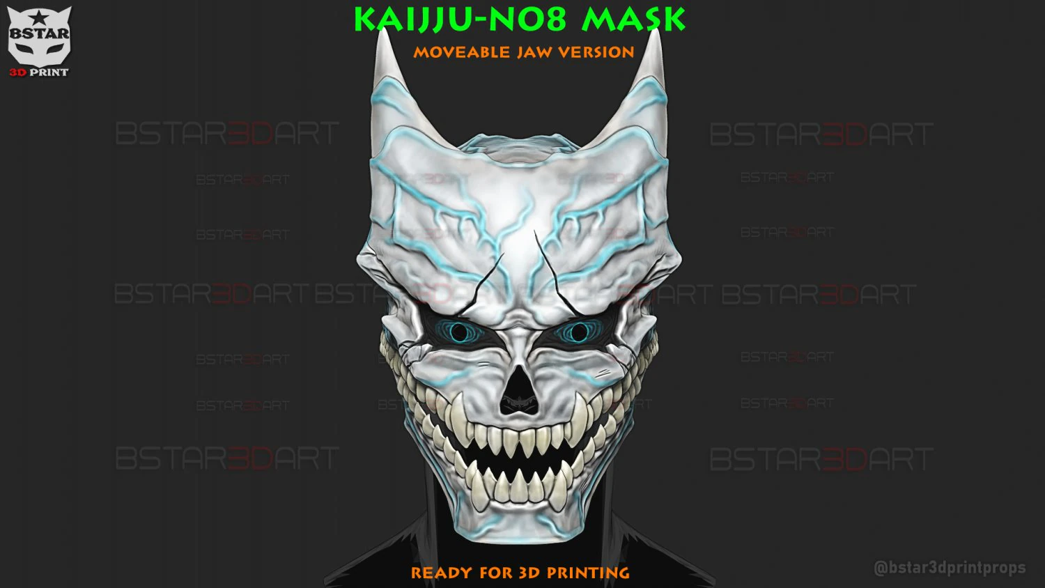 Kaiju No 8 Mask- Moveable Jaw Version - Kafka Hibino Cosplay 3D Print Model .c4d .max .obj .3ds .fbx .stl .blend 
