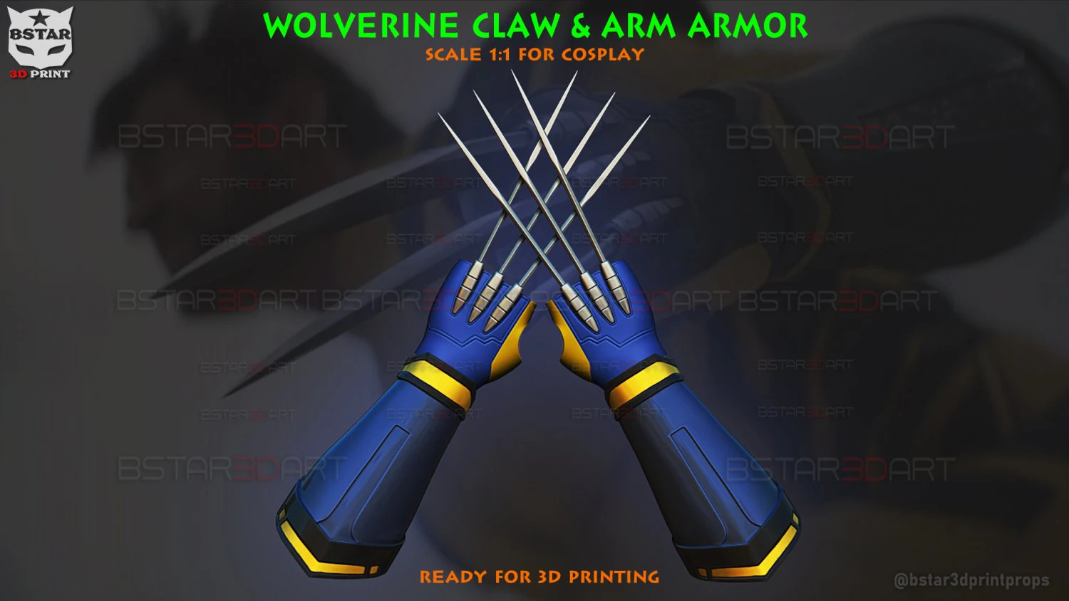 Wolverine Gloves Claw And Arm Armor - Marvel Cosplay 3D Print Model .c4d .max .obj .3ds .fbx .stl .blend 