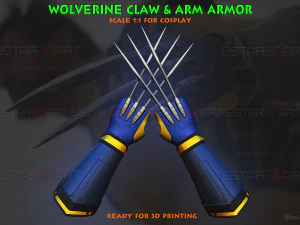 Luvas de Wolverine com garras e armadura de braço - Marvel Cosplay Modelo de Impressão 3D