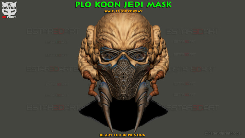 Plo Koon Jedi High Quality Mask - Star Wars Cosplay Modello di stampa 3D .c4d .max .obj .3ds .fbx .stl .blend
