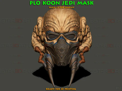 M&aacute;scara de alta qualidade Plo Koon Jedi - Star Wars Cosplay Modelo de Impressão 3D