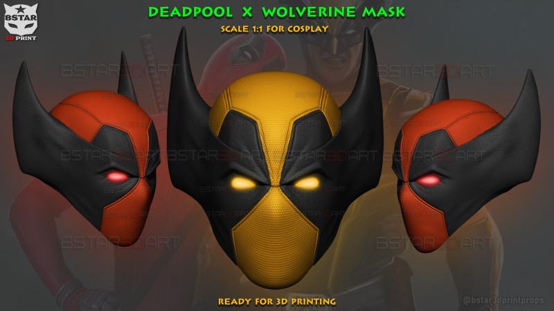 Deadpool X Wolverine Mask - Marvel Comic Cosplay 3D Print Model .c4d .max .obj .3ds .fbx .stl .blend 