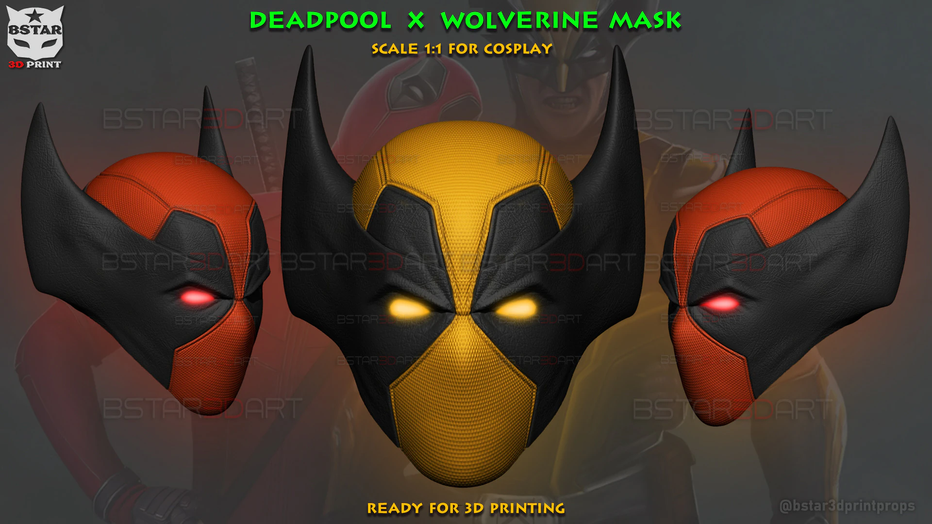 Deadpool X Wolverine Mask - Marvel Comic Cosplay 3D Print Model .c4d .max .obj .3ds .fbx .stl .blend 