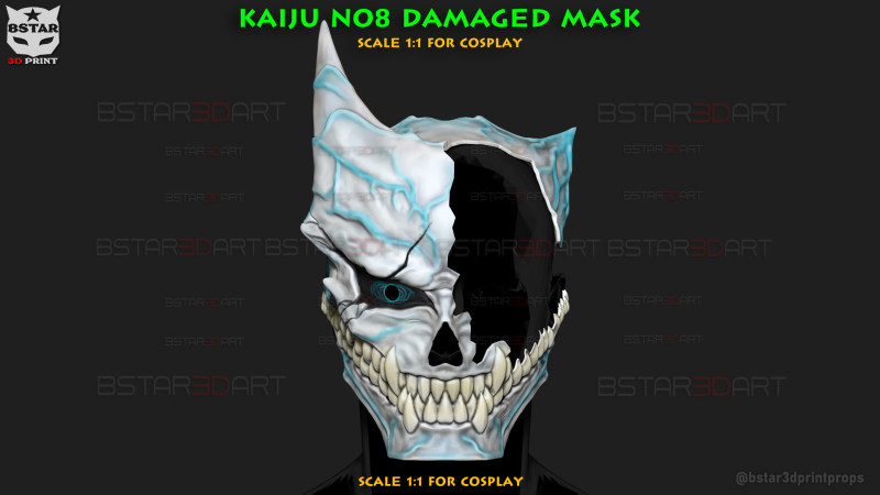 Kaiju No 8 Damaged Mask - Kaiju No 8 Anime Cosplay Model Cetak 3D .c4d .max .obj .3ds .fbx .stl .blend 