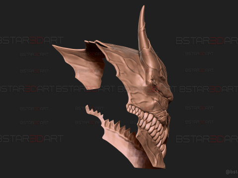 Kaiju No 8 Damaged Mask - Kaiju No 8 Anime Cosplay Model Cetak 3D