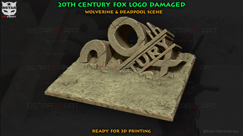 20th Century Fox Logo Damaged Base - Deadpool n Wolverine scene 3D Принт Модель .c4d .max .obj .3ds .fbx .stl .blend 