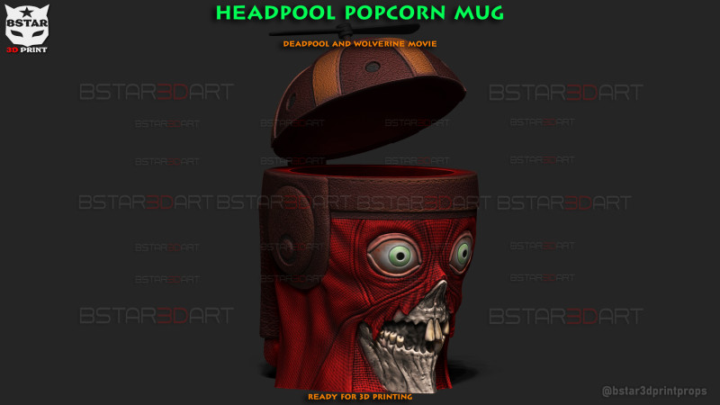Headpool Popcorn Mug High Quality - Deadpool and Wolverine movie - Marvel comic 3D Принт Модель .c4d .max .obj .3ds .fbx .stl .blend 