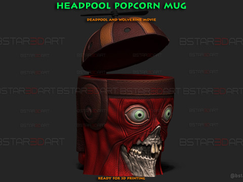Headpool Popcorn Mug High Quality - Deadpool and Wolverine movie - Marvel comic Modèles 3D en vedette