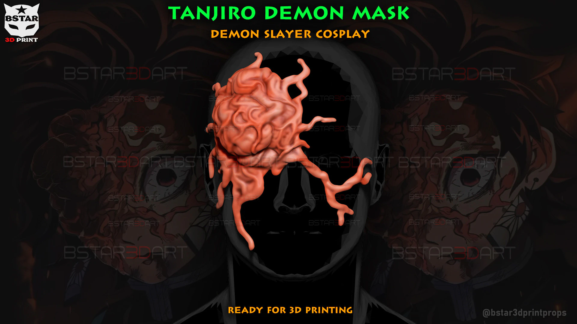 Tanjiro Demon Mask - Demon Slayer Cosplay 3D Print Model .c4d .max .obj .3ds .fbx .stl .blend 