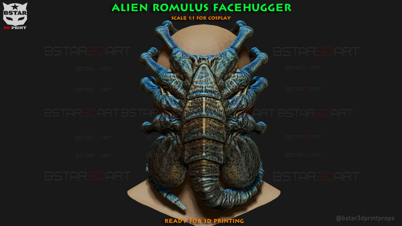 Alien Romulus Facehugger High Quality Mask 3D-Druckmodell .c4d .max .obj .3ds .fbx .stl .blend 