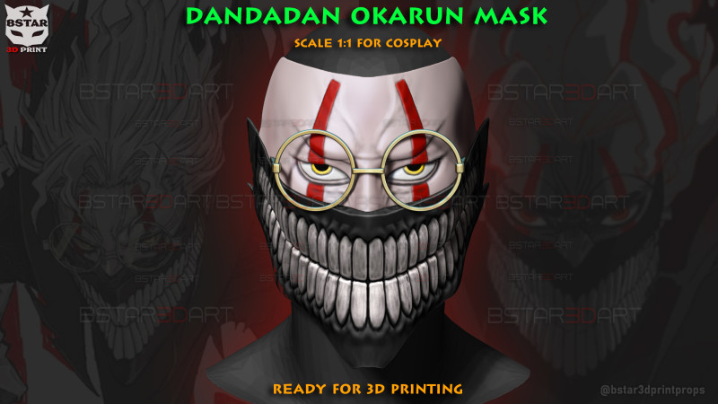 Dandadan Okarun High Quality Mask - Anime Cosplay Modèles 3D en vedette .c4d .max .obj .3ds .fbx .stl .blend 