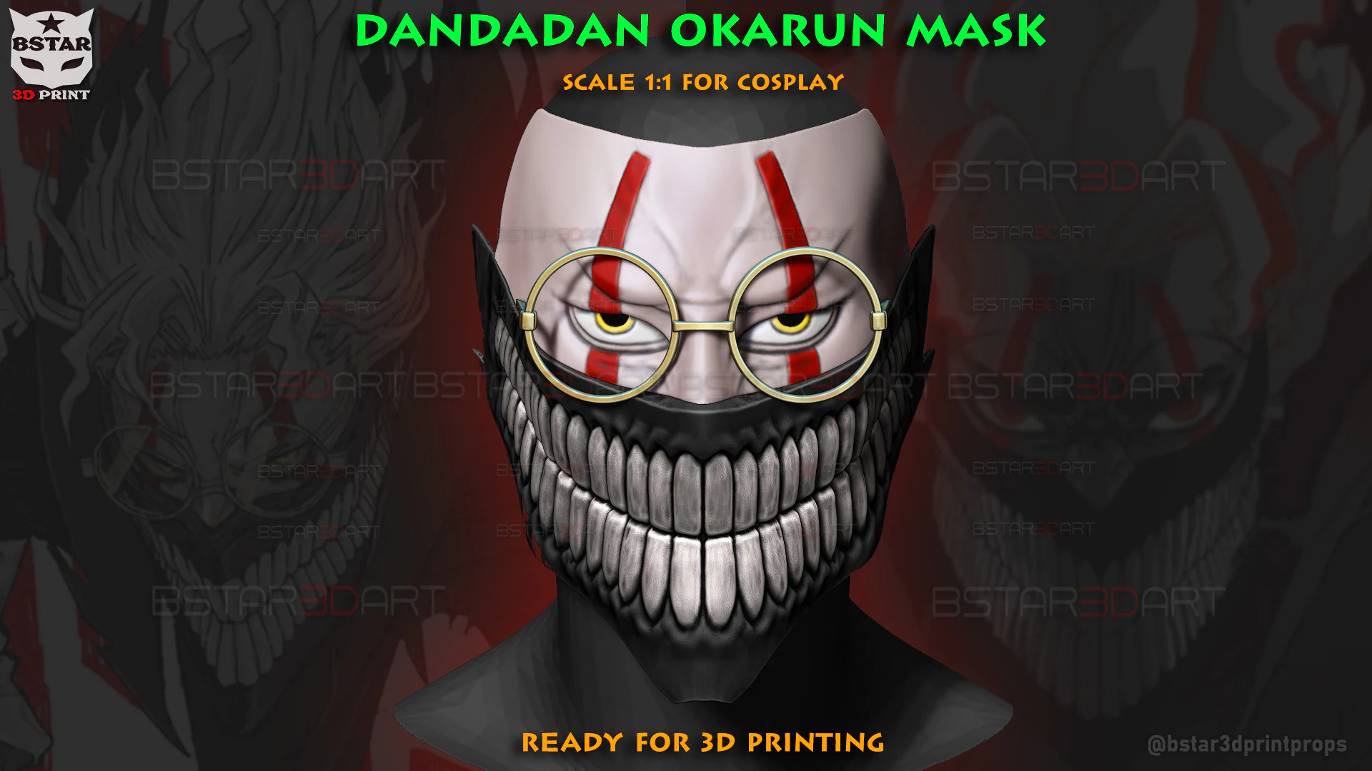 Dandadan Okarun High Quality Mask - Anime Cosplay 3D Print Model .c4d .max .obj .3ds .fbx .stl .blend 