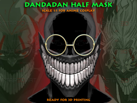 Dandadan Okarun Half Mask With Glasses - Anime Cosplay 3Dプリントモデル