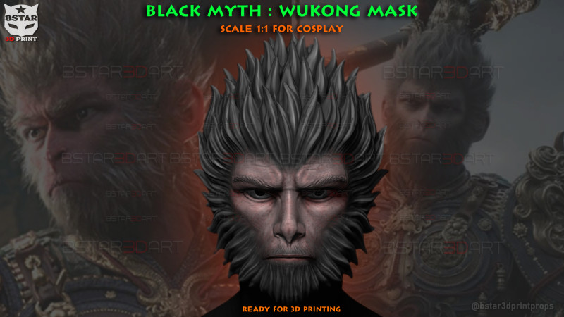 Black Myth Wukong Face Mask For Cosplay 3D Принт Модель .c4d .max .obj .3ds .fbx .stl .blend 