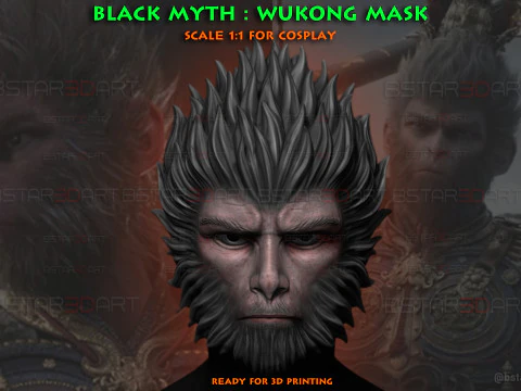Black Myth Wukong Gesichtsmaske f&uuml;r Cosplay 3D Druckmodell
