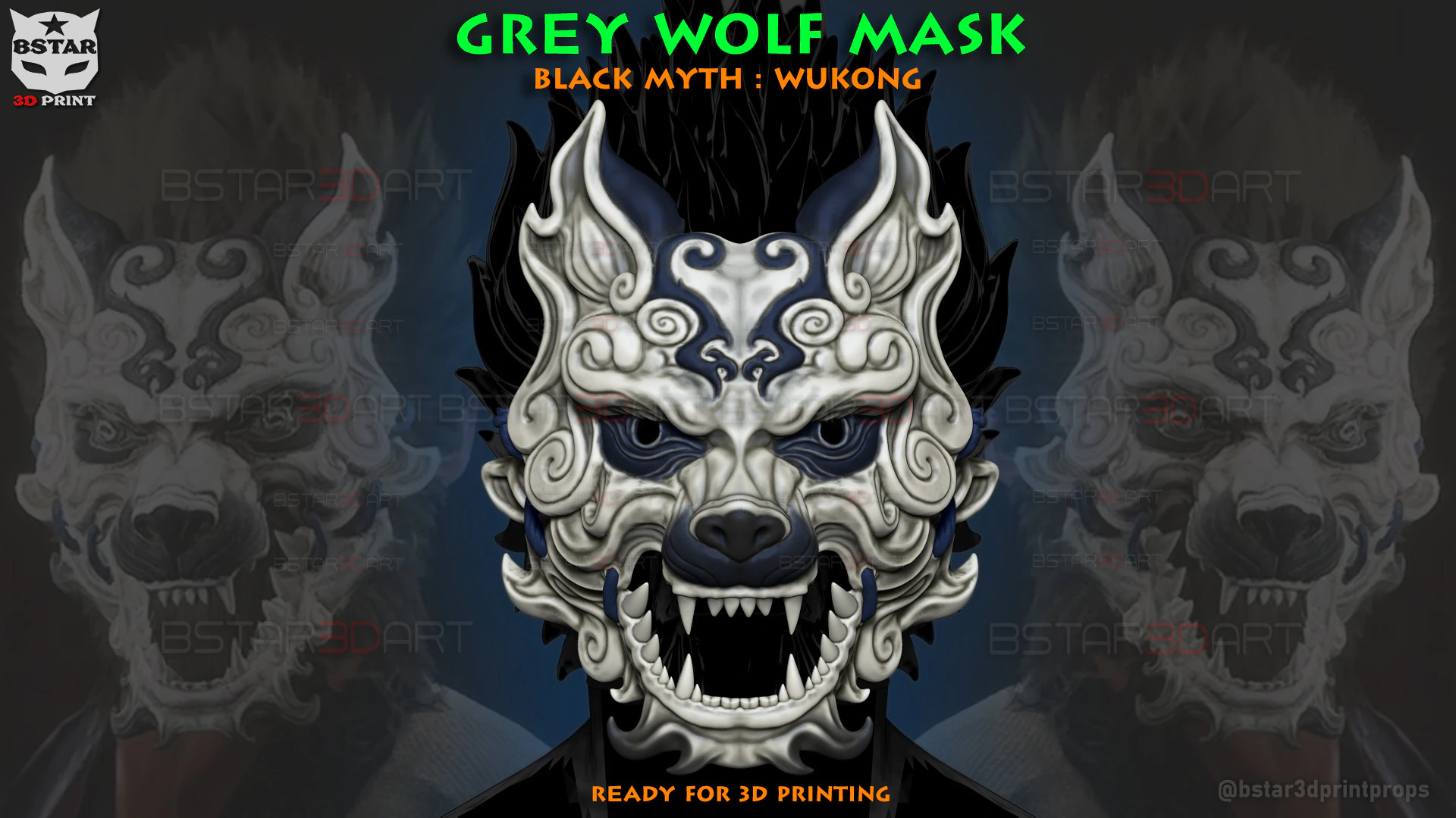 Grey Wolf Mask - Black Myth - Wukong Accessories 3D Print Model .c4d .max .obj .3ds .fbx .stl .blend 