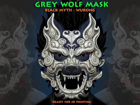 Graue Wolfsmaske &ndash; Schwarzer Mythos &ndash; Wukong-Zubeh&ouml;r 3D Druckmodell