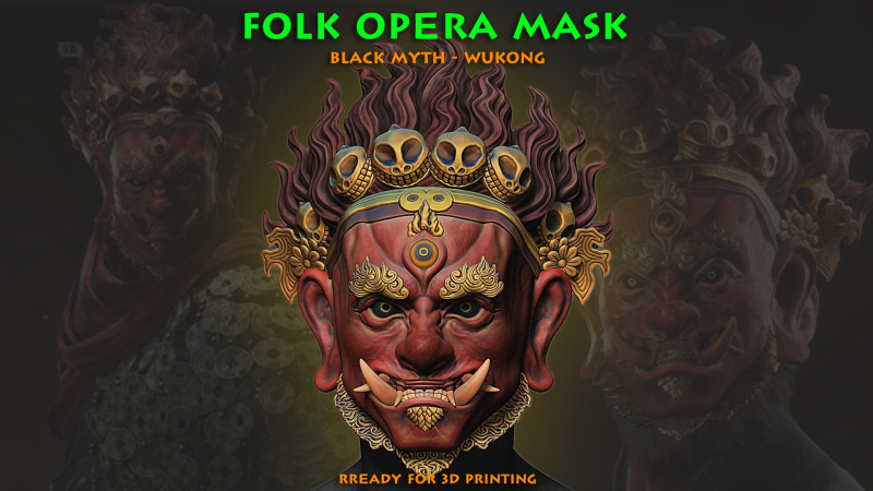 Folk Opera Mask - Black Myth - Wukong Armor Accessories Modelo de Impressão 3D .c4d .max .obj .3ds .fbx .stl .blend 