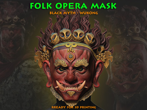 Folk Opera Mask - Black Myth - Wukong Armor Accessories 3Dプリントモデル