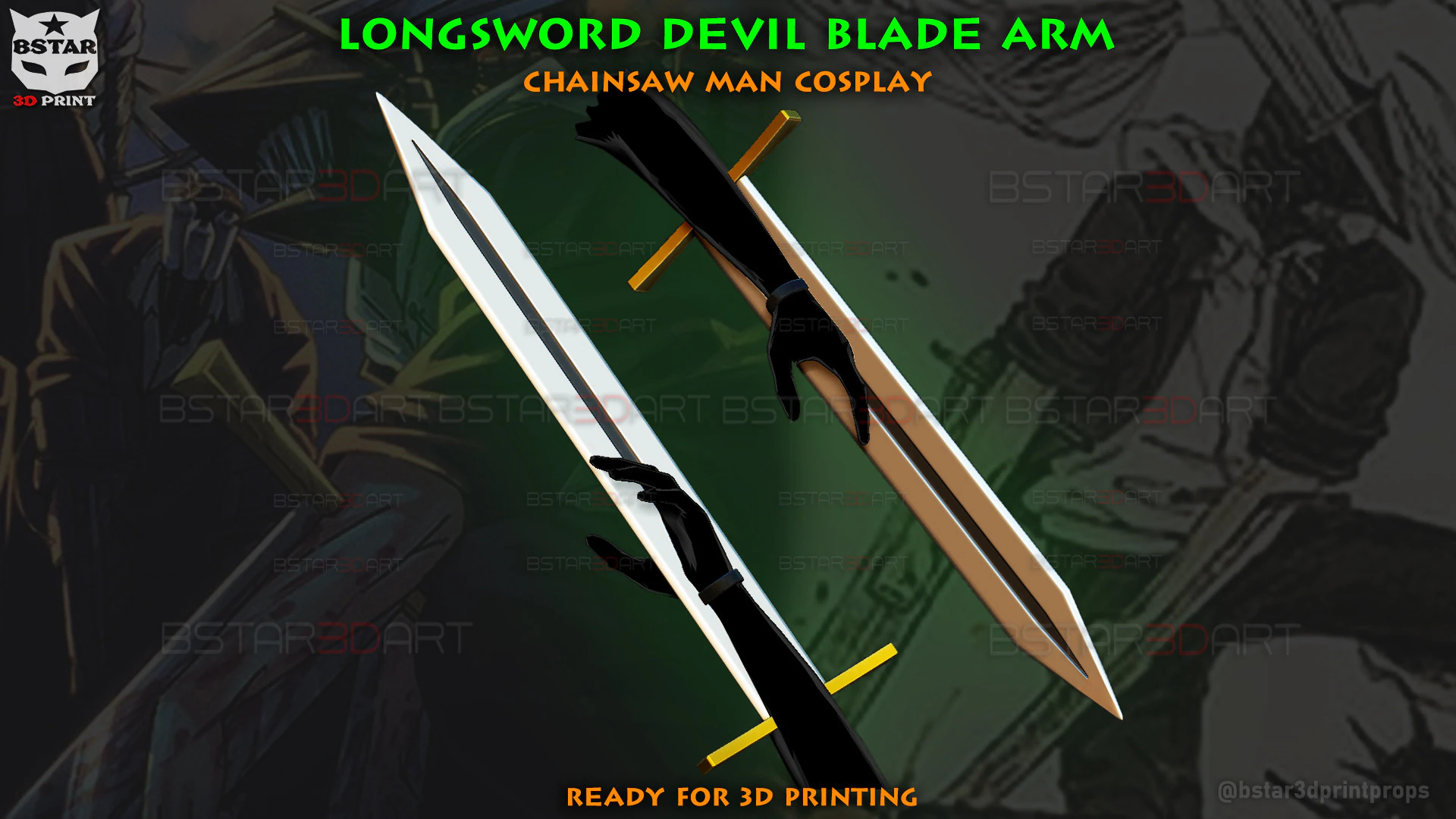 Long Sword Devil Blade Arm Weapon - Chainsaw Man Cosplay 3D Print Model .c4d .max .obj .3ds .fbx .stl .blend 
