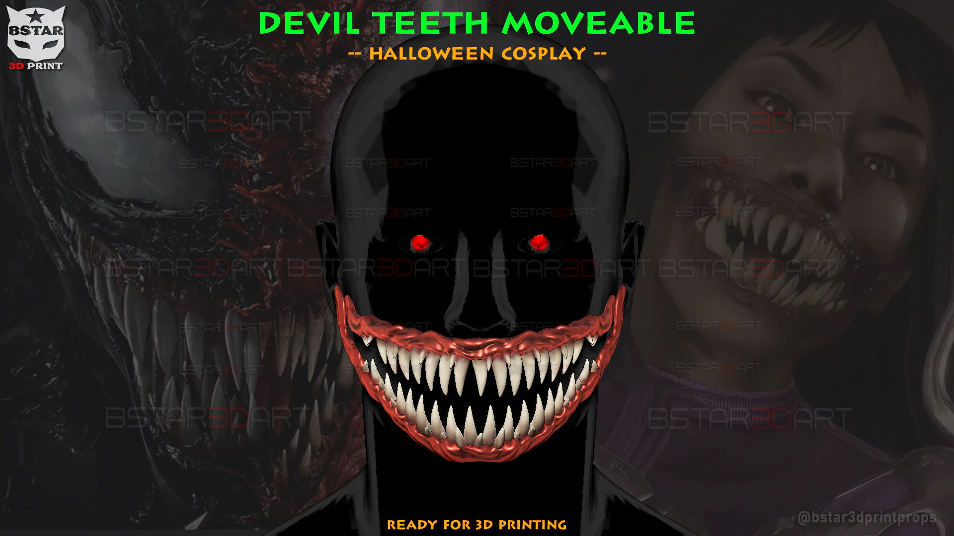 Monster Teeth - Jaw Moveable - Halloween cosplay 3D Print Model .c4d .max .obj .3ds .fbx .stl .blend 