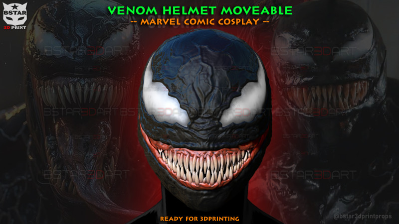 Venom Helmet Moveable - Marvel Movie 2024 3D Принт Модель .c4d .max .obj .3ds .fbx .stl .blend