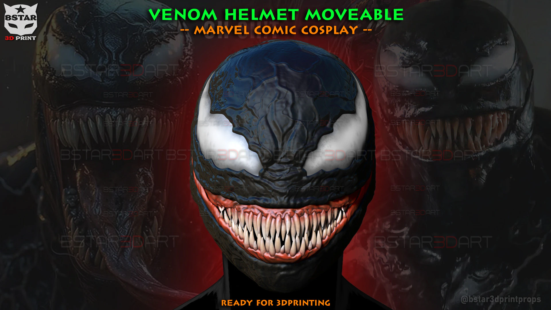Venom Helmet Moveable - Marvel Movie 2024 3D Print Model .c4d .max .obj .3ds .fbx .stl .blend 