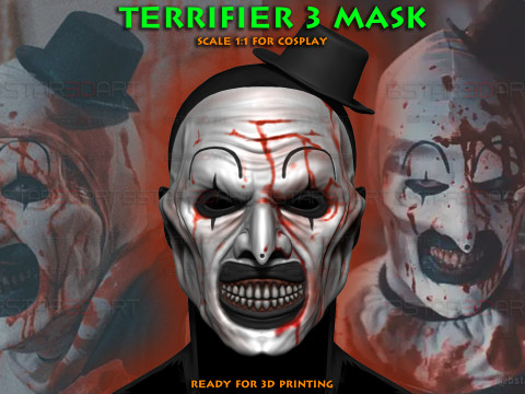 Art The Clown mask - Terrifier 3 Cosplay For Halloween 3D Print Model