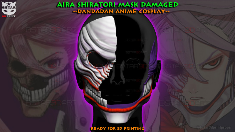 Dandadan Aira Shiratori Mask Damaged - Anime Cosplay Modelo de impresión 3D .c4d .max .obj .3ds .fbx .stl .blend