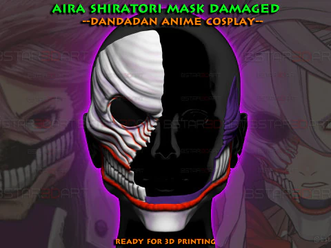 Dandadan Aira Shiratori Maske besch&auml;digt &ndash; Anime Cosplay 3D Druckmodell