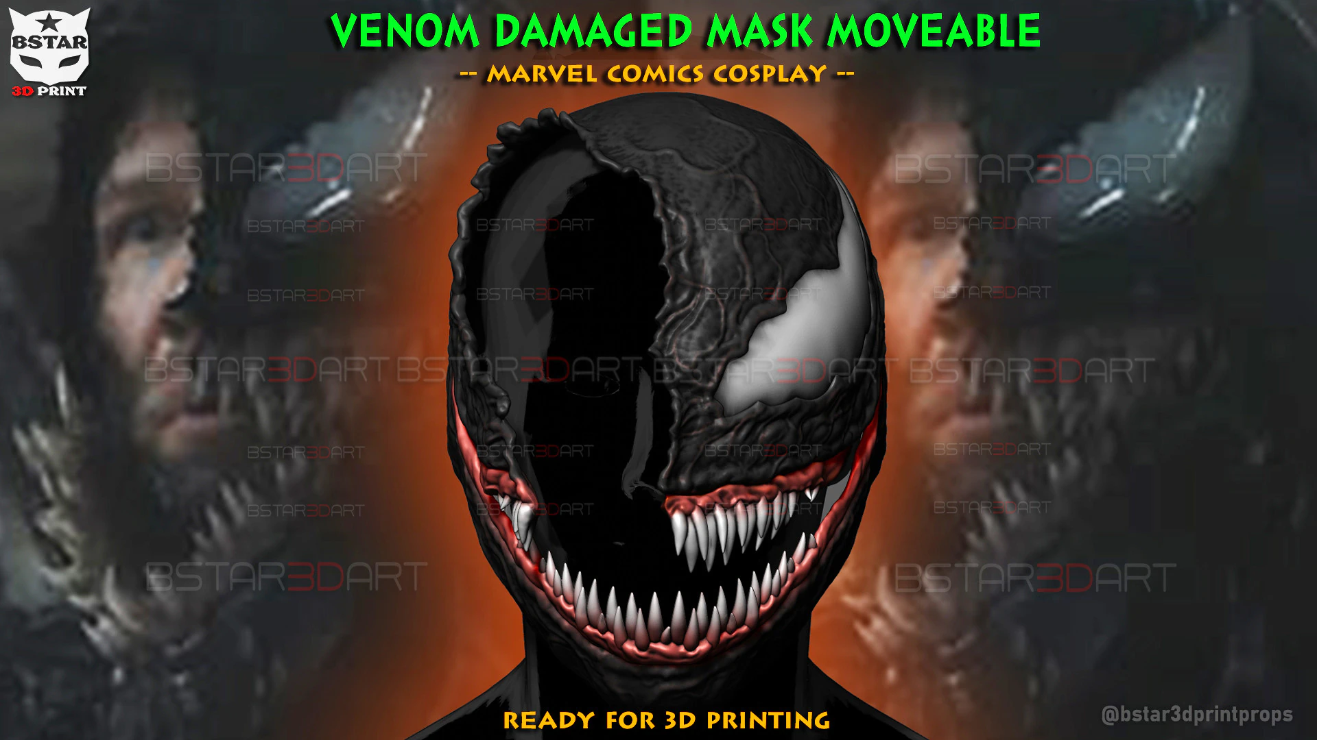 Venom Helmet Damaged Moveable - Marvel Movie 2024 3D Print Model .c4d .max .obj .3ds .fbx .stl .blend 