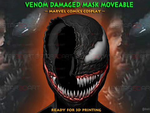 Venom-Helm besch&auml;digt beweglich &ndash; Marvel-Film 2024 3D Druckmodell