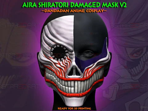 दंडादन ऐरा शिराटोरी डैमेज्ड मास्क V2 - एक्रोबेटिक सिल्की मास्क 3D प्रिंट मॉडल