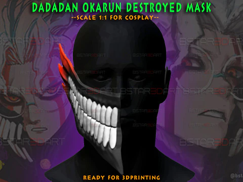 Dandadan Okarun zerst&ouml;rte Maske &ndash; Anime Cosplay 3D Druckmodell
