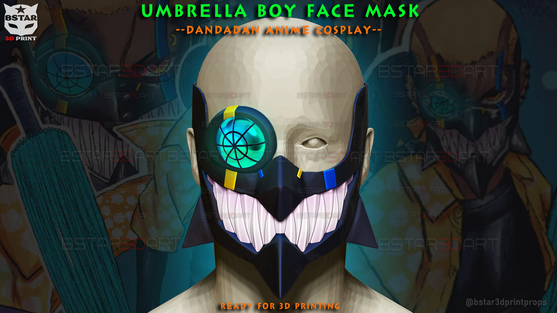 Umbrella Boy Face Mask - Dandadan Anime Cosplay 3D Print Model .c4d .max .obj .3ds .fbx .stl .blend 